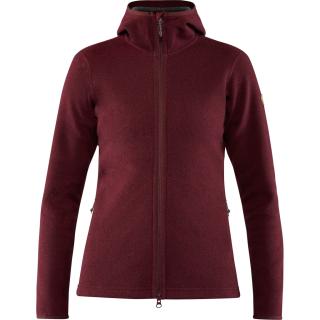 fjellreven high coast wool hoodie dame - dark garnet