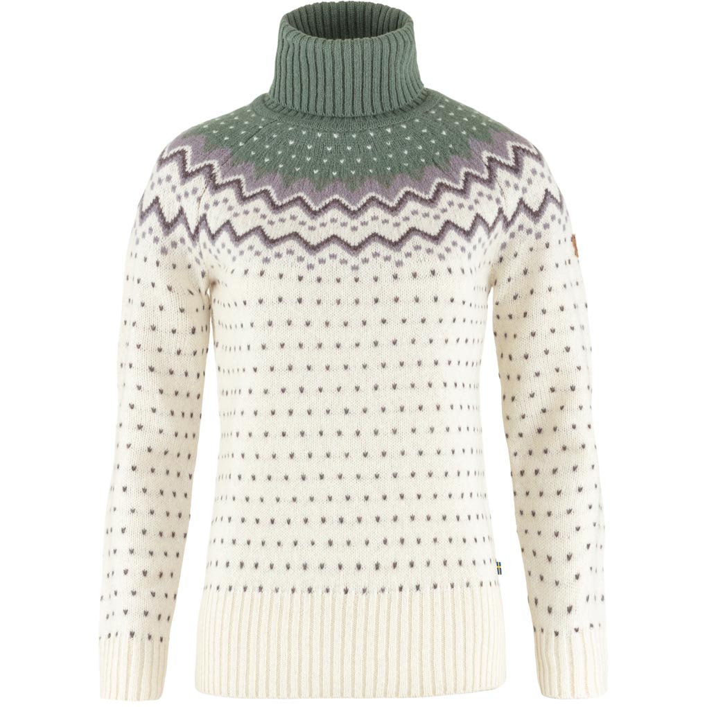 fjellreven Övik knit roller neck dame - chalk white - patina green